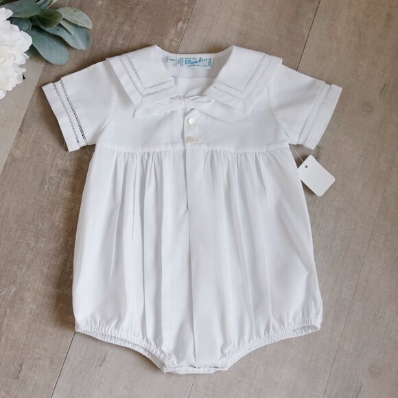 White Heirloom Romper Creeper Sailor Feltman Brother 6 Month Beach Portrait RARE - Picture 1 of 5